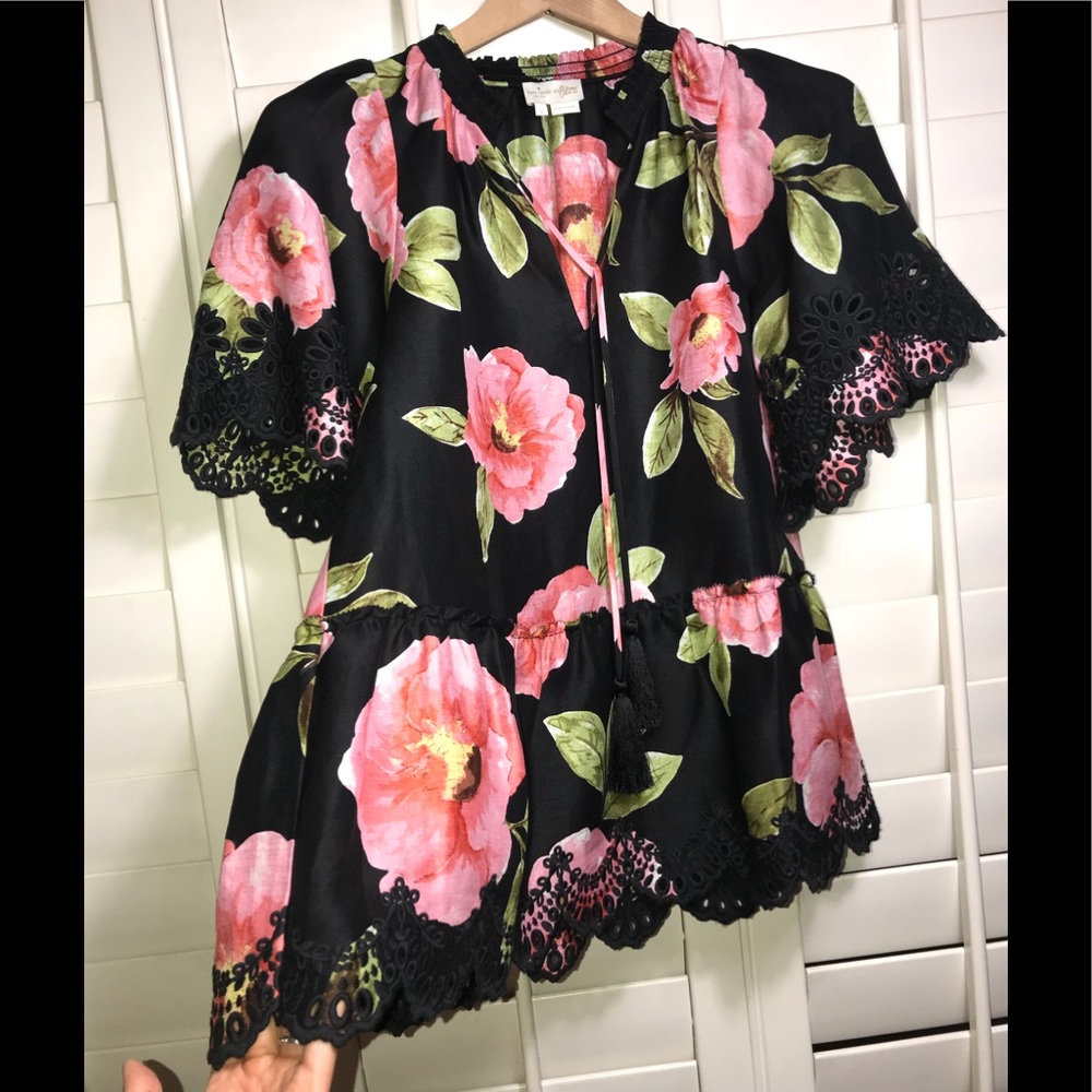KATE ♠️ SPADE 🌺Black Vintage Bloom Leola Top🌺